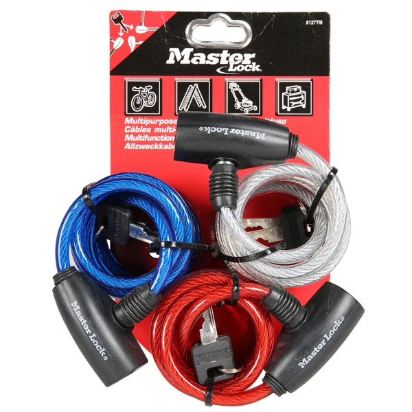 Spirálový zámek na kolo Master Lock — 1,8m (3 ks / blistr)